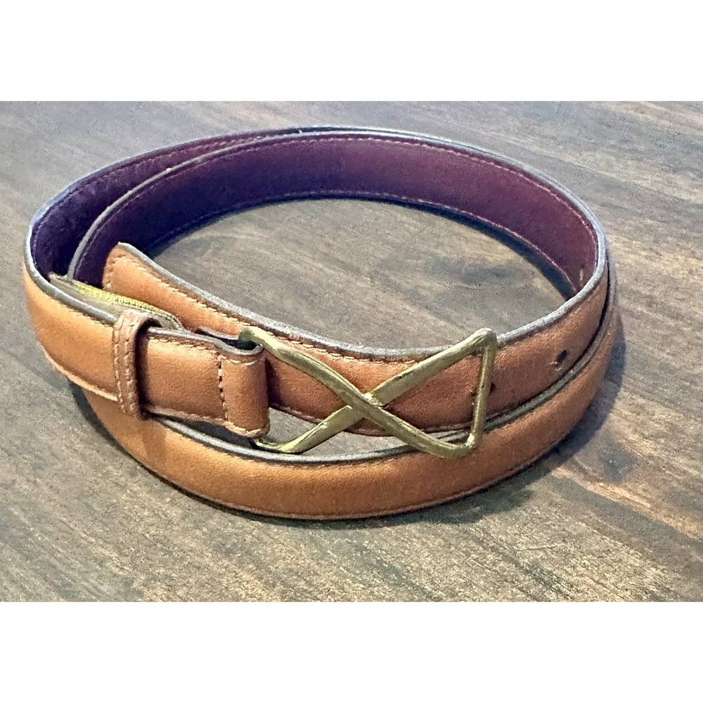 TRAFALGAR WOMENS BELT Brown LEATHER‎ 28" 3/4"NARROW W/BRASS BUCKLE MADE IN USA